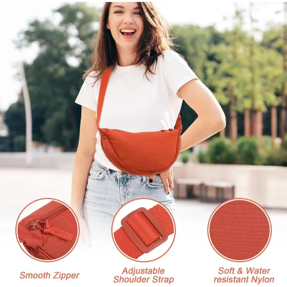 4 Pcs Unisex Moon Shape Nylon Crossbody Bags Black Blue Orange Off White